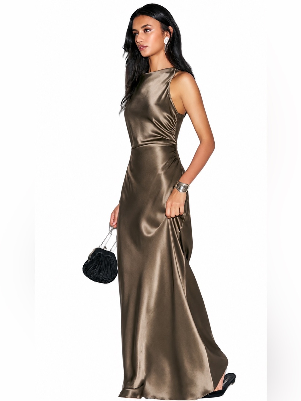 Reformation Anaïs Silk Dress Morel Brown Size 12 NWT